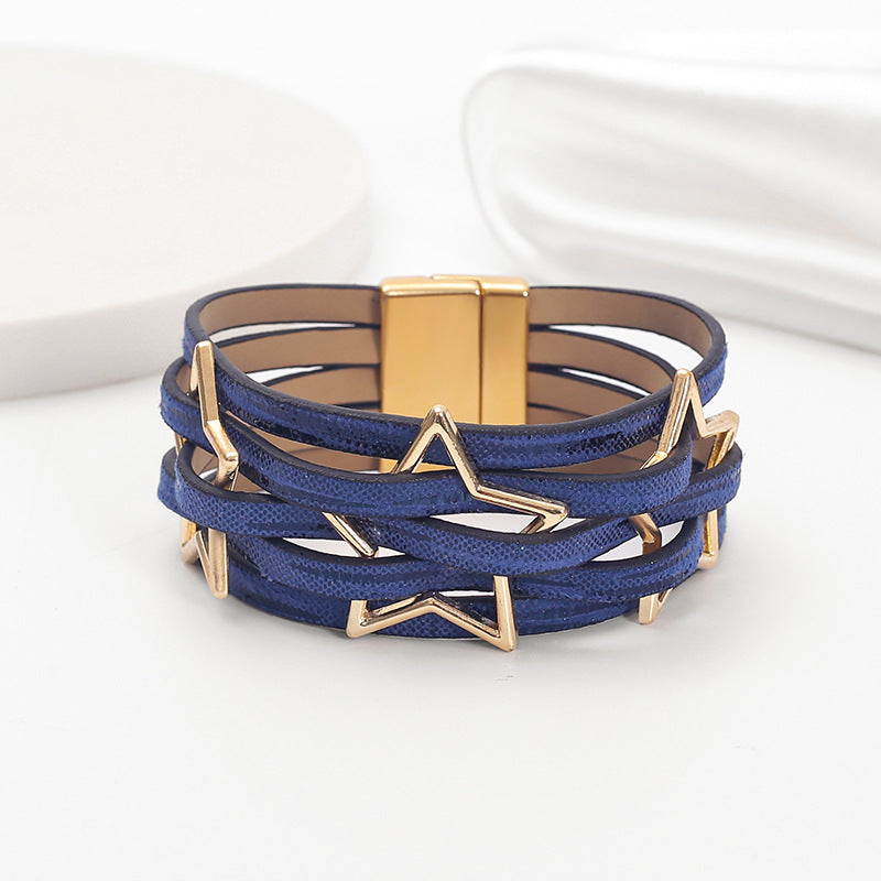 Wholesale Five-pointed star PU leather magnetic buckle bracelet